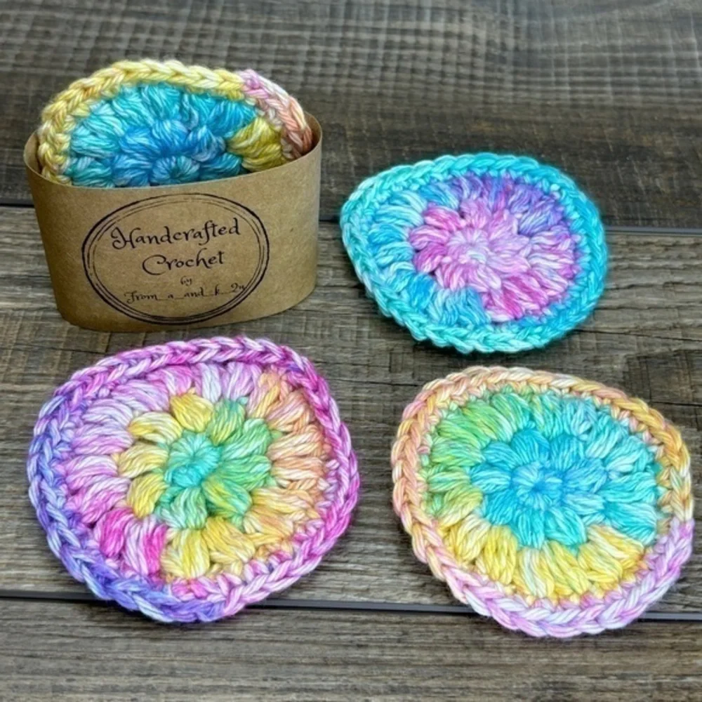Handcrafted Crochet Round Scrubbies Set for Face Washing Cotton Yarn Reusable
